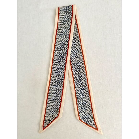 Slim Scarf Two Sided 34 inch Abstract Micro Print Blue Fan Petals Neck Hair No40 - Picture 5 of 12